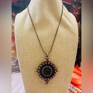 Vintage copper and black acrylic pendant necklace